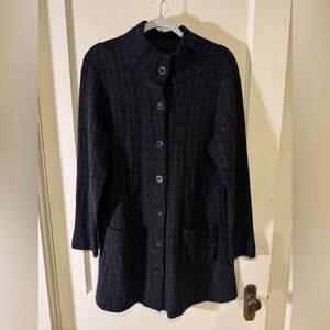 Eileen Fisher Wool Blend Tunic Cardigan Large Winter Sweater Button Pockets